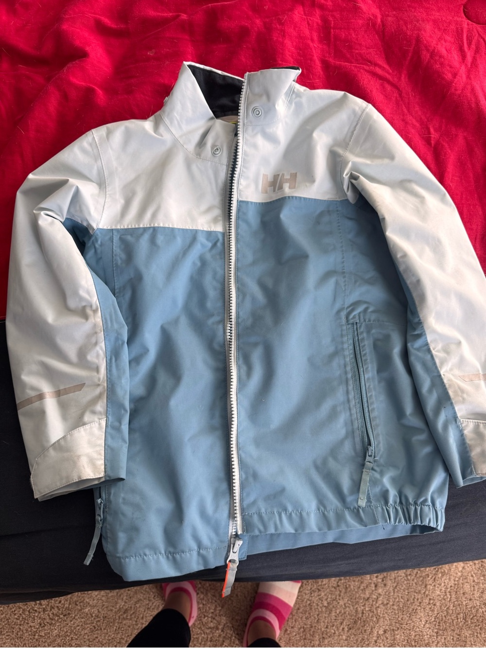 Helly Hansen Kids Light Blue and White Raincoat